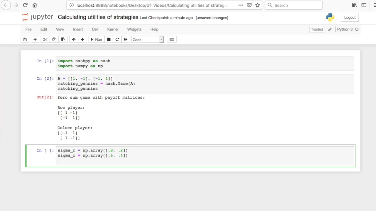02   Calculating utilities using Nashpy