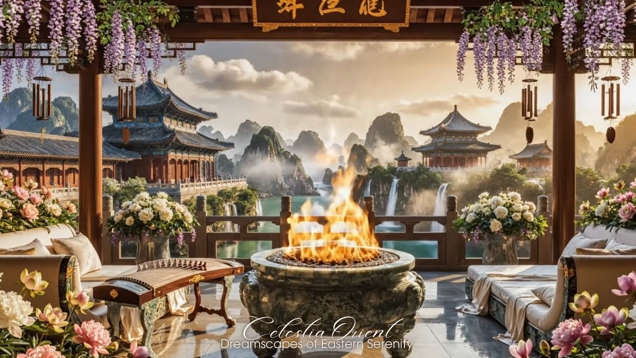 Celestial Orient 🔥🏯 | Ancient Chinese Music & Gentle Fireplace Ambience