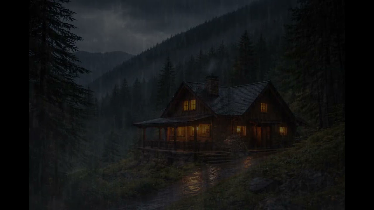 Anoitecer Chuvoso na Cabana da Floresta 🌧️ Tempestade Relaxante com Trovões 