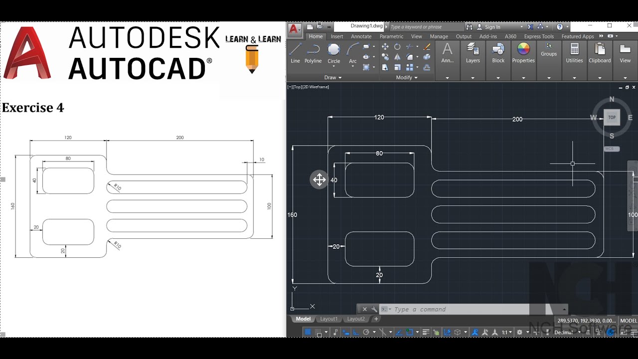 AutoCAD practice exercise 4 ll By Learn & Learn ll For Beginners