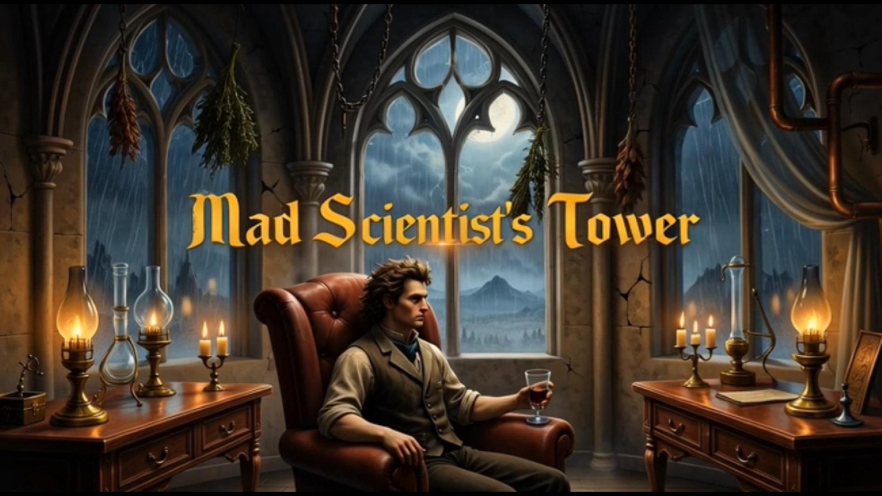 Mad Scientist's Tower – 1 Hour Dark Romantic Ambience | Rainy Reading & Study Room