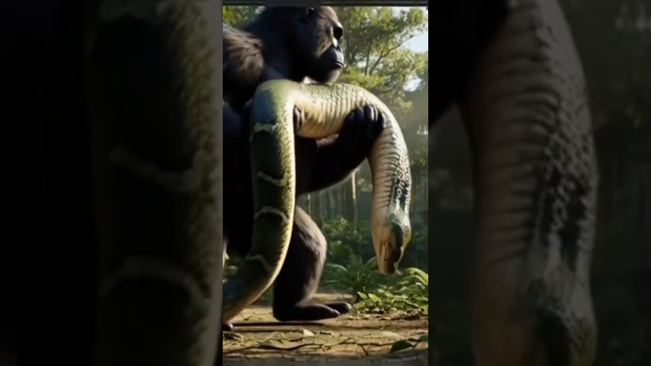 Gorilla vs Snake | Powerful Gorilla Knocks Out Giant Snake, king kong fight with snake