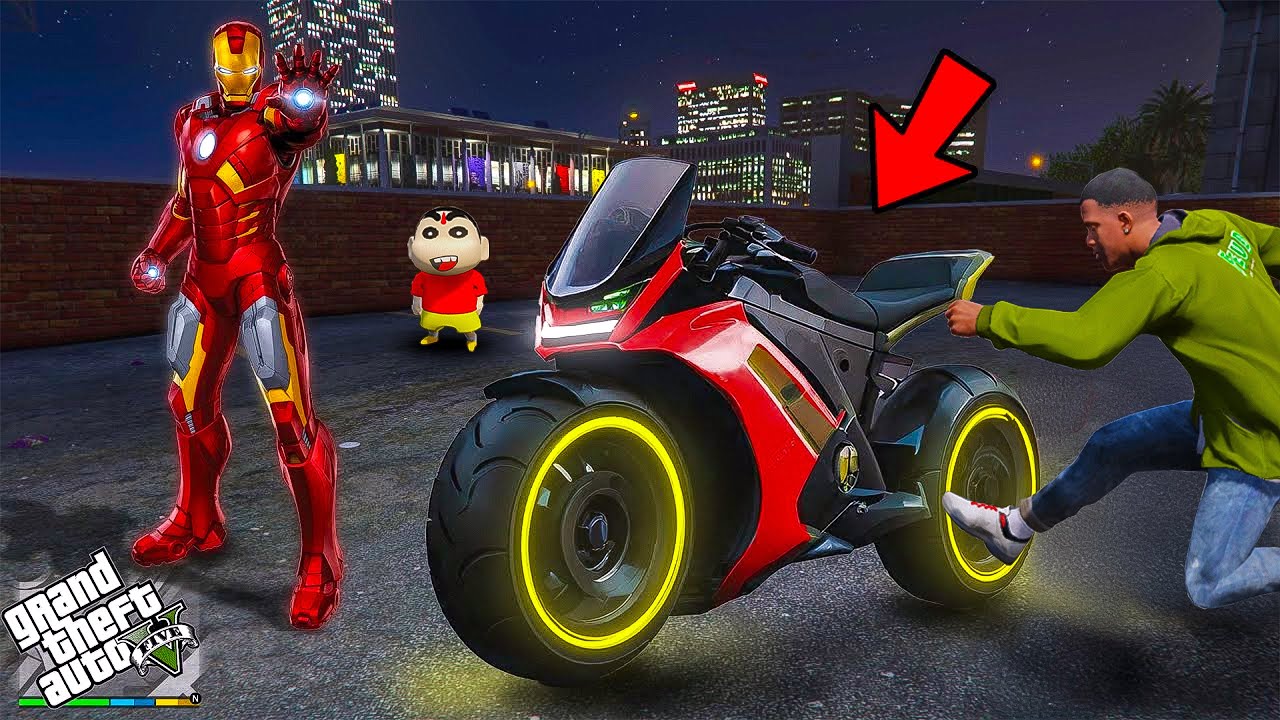 Franklin And Shinchan Find Ironman Futuristic Exclusive Bike In GTA 5 Telugu | 