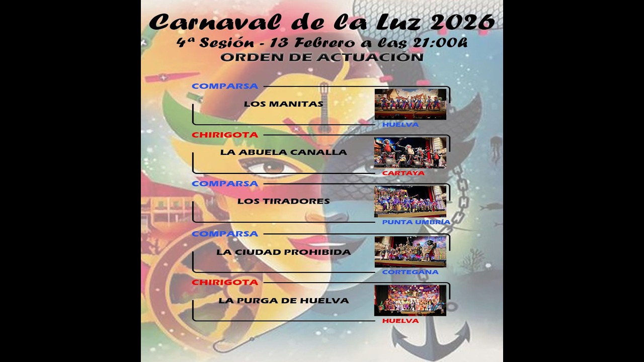 Cuarto día de concurso agrupaciones CARNAVAL DE LA LUZ 2026. PUNTA UMBRÍA.