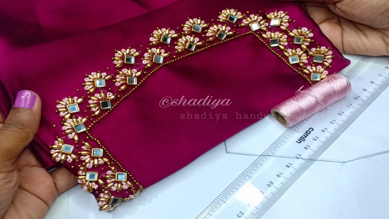 Hand  embroidery neck design with beads and silk thread for kurti salwar|hand embroidery