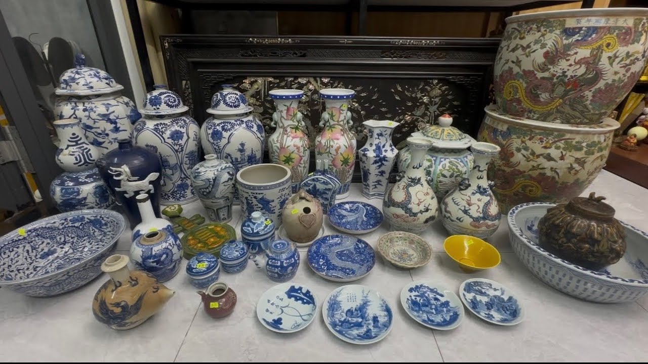 Gốm Sứ Cổ Độc Lạ : dầm đĩa tàu củ xưa - ang bách thọ - đàn gốm treo tưởng - choé bát giát đời Thanh