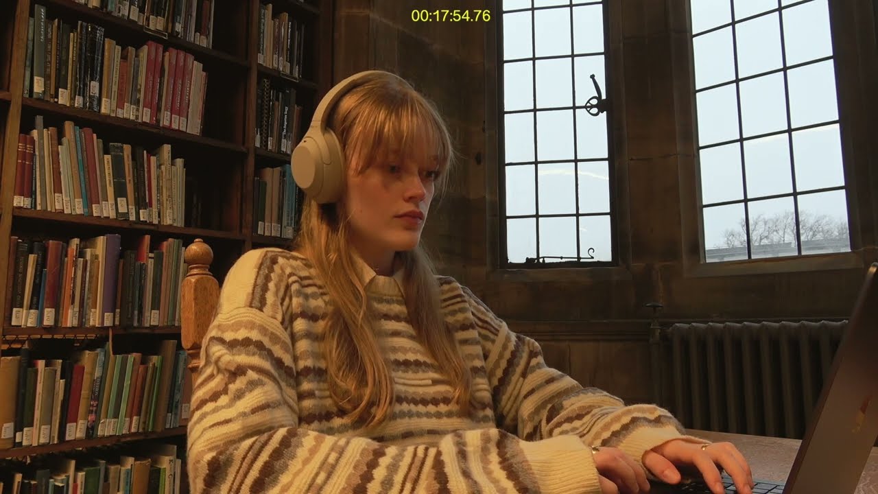 2 hour study with me @ Historical Library 📚 Rain + Keyboard sounds & Relaxing Jazz music 🎵