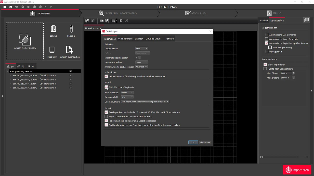 BLK 360 Rohdaten vom BLK Data Manager in Register 360 importieren - Scanner2GO