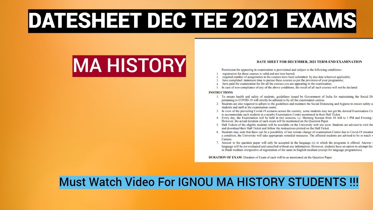 Datesheet MA History DEC TEE 2021 Exams Out !! IGNOU  OFFICIAL NOTIFICATION || SEE DETAILS|