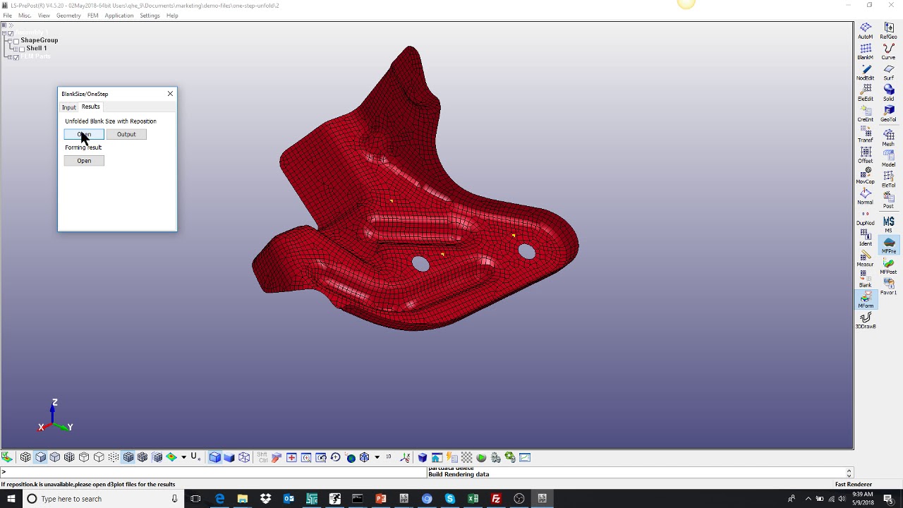 LS-DYNA: One-step Unfold Part (Forming Simulation Technlologies)