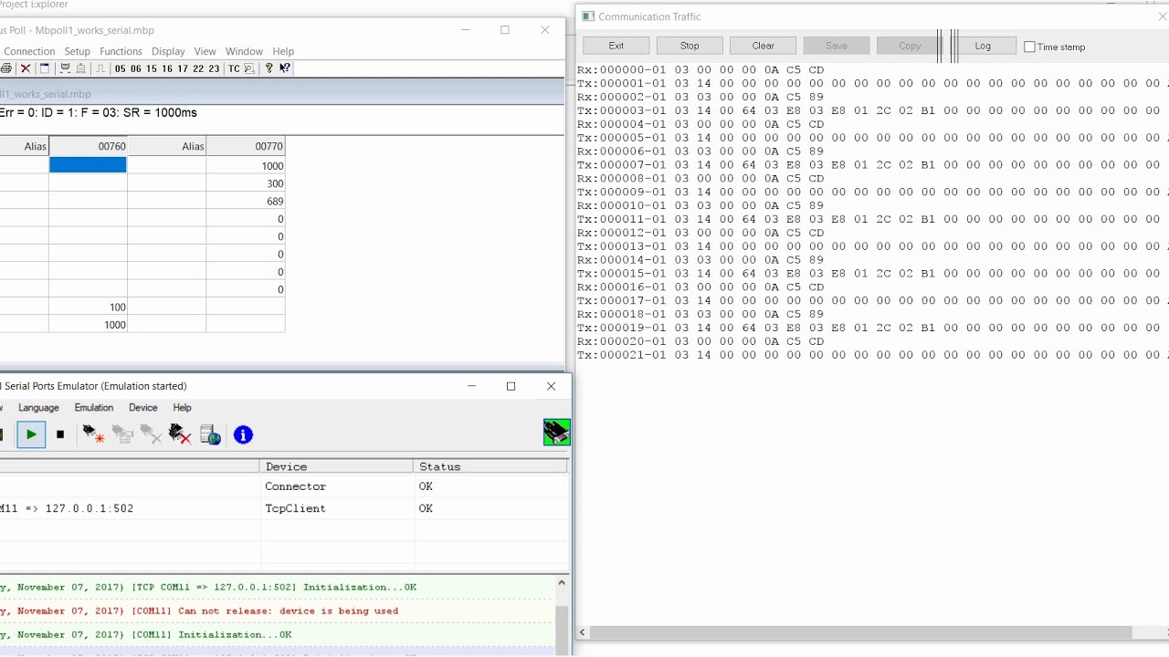 Modbus Serial communication using Modbus Poll application