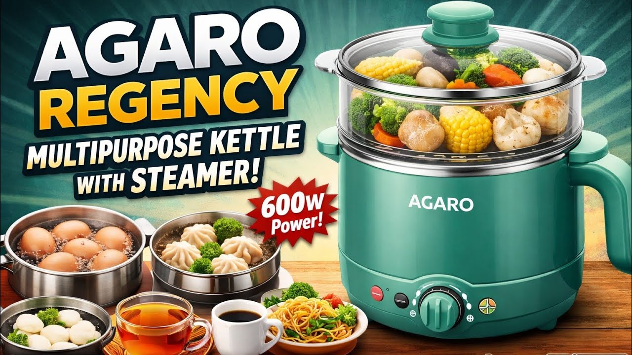 AGARO Regency Multipurpose Kettle With Steamer | 1.2L Electric Kettle 600W | Boil Eggs, Tea, Coffee 