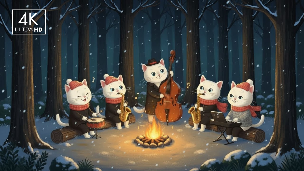 Kitty Cats Midnight Campfire Relaxing Jazz Music Productive BGM for Work & Focus