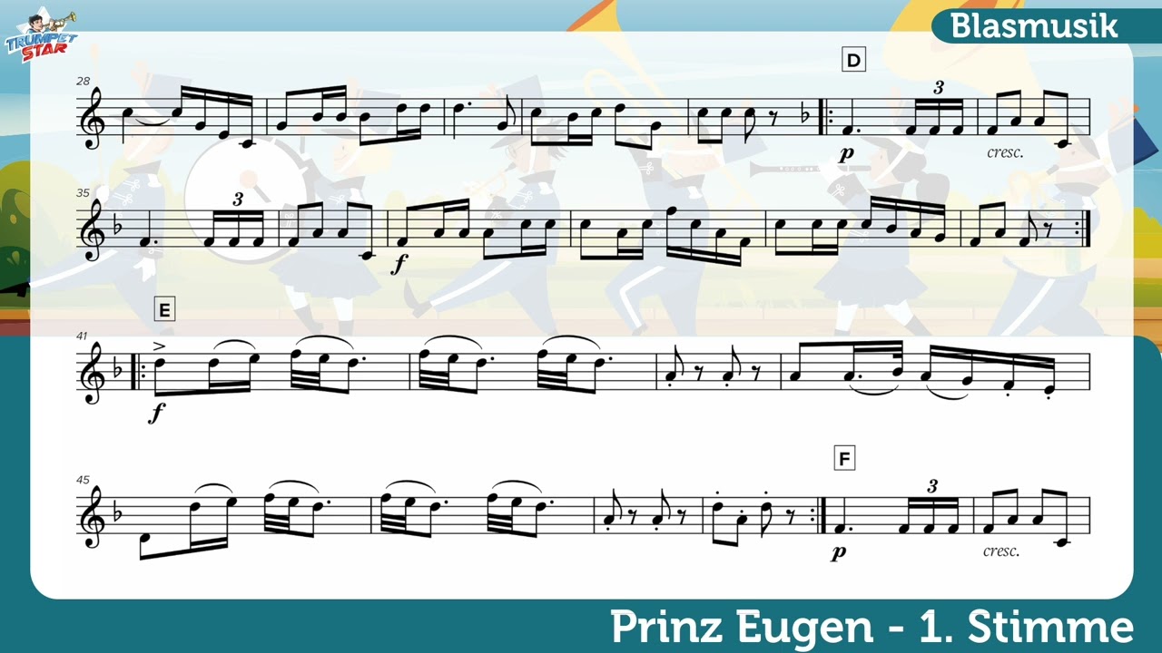 Prinz Eugen Marsch - 🎺 Playalong für Trompete (1. Stimme)