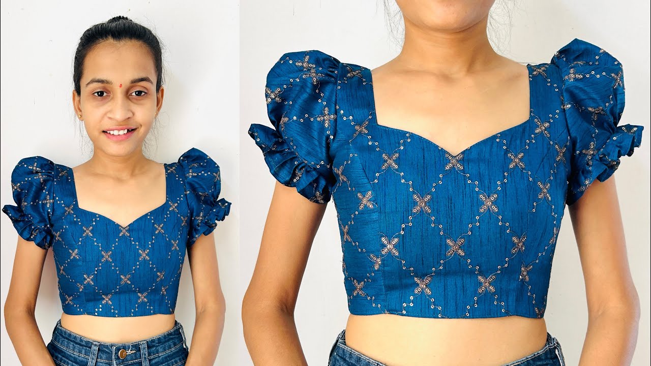 Princess Cut Fron And Back Deep With Puff Sleevs Blouse Cutting And Stitching Full Tutorial Blouse