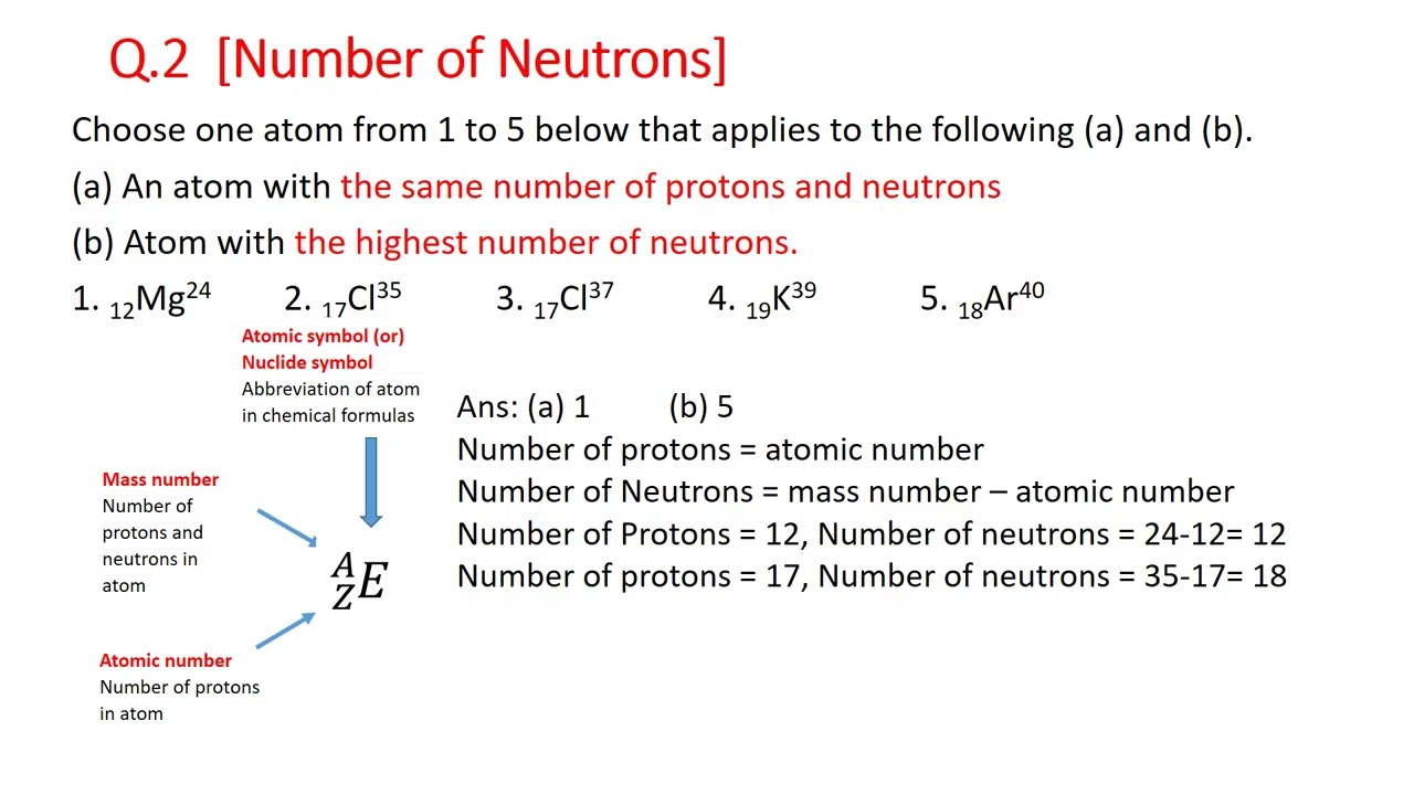 Number of neutrons in Calcium atom(Composition of matter, EJU chapter 1, Q2 and Q 3)