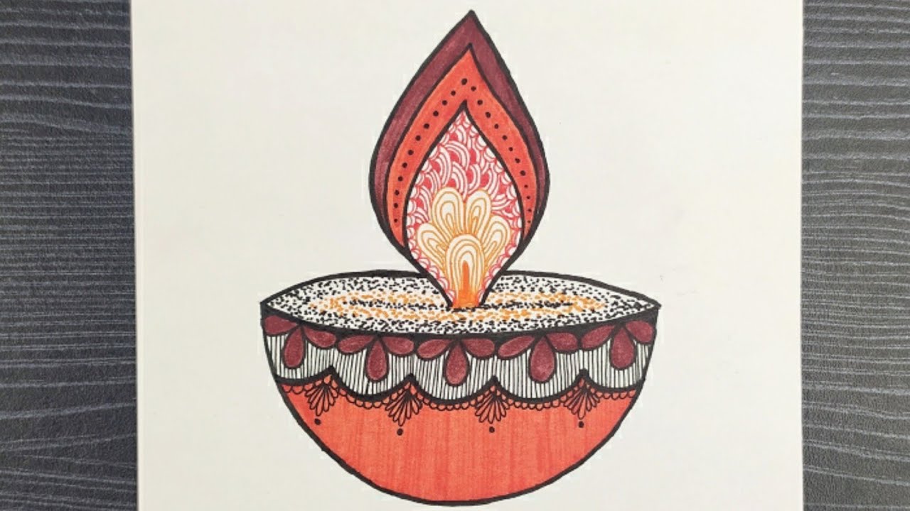 Beautiful Diya Doodle Art For Diwali || How To Draw Diya Doodle Drawing || Diwali Diya Drawing