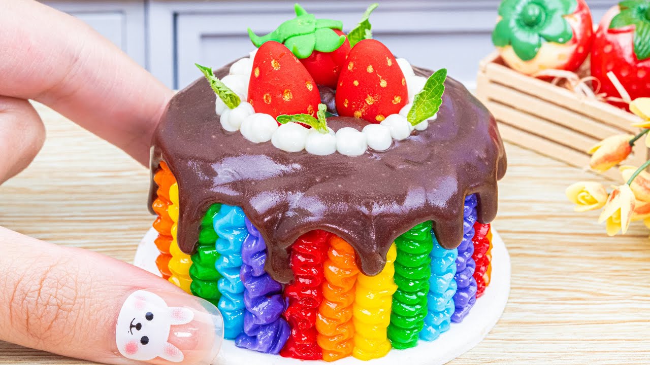 Amazing Miniature Rainbow Strawberry Chocolate Cake Cake 🌈 Satisfying Rainbow Cake Decorating Ideas