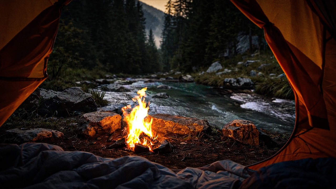 🔥🌳 Cozy Campfire by the River | 8 Hours of Flowing Water & Crackling Fire Sounds