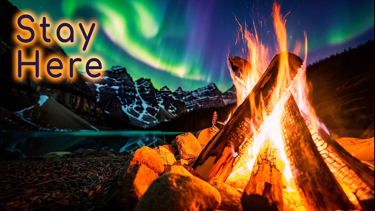 Aurora Over Moraine Lake 🔥 Campfire + Night Wind (No Music) | 2H Night Ambience