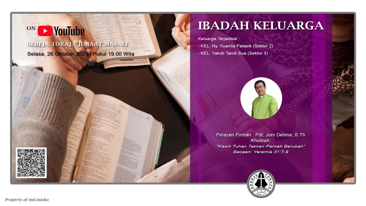 Ibadah Keluarga Gereja Toraja Jemaat Masale | Selasa, 26 Oktober 2021 | Pukul 19.00 Wita