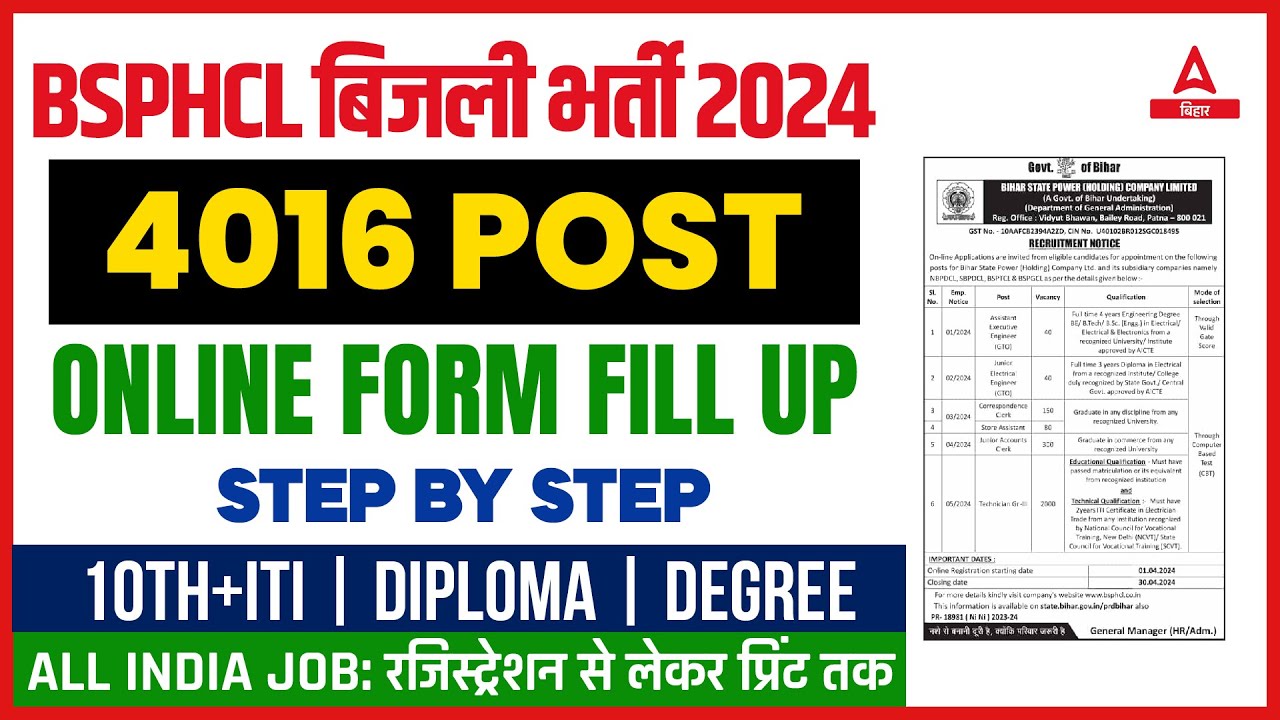 BSPHCL Form Fill UP 2024 | Bihar Bijli Vacancy 2024 Online Apply