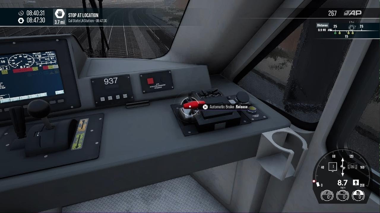 Train Sim World 5 driving a los angeles route in heavy rain on a metro train