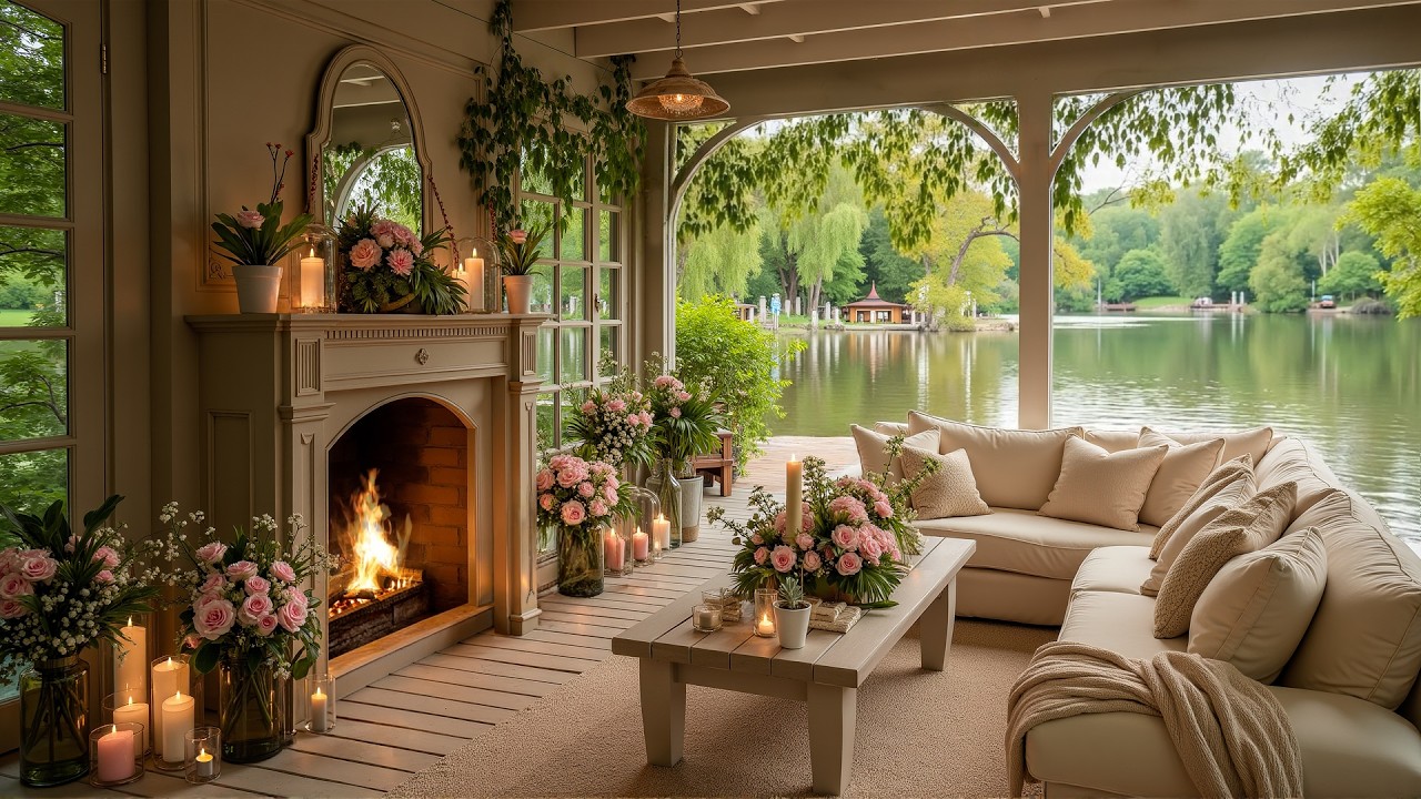 (No Music) Cozy Spring Morning by the Lake | Relaxing Fireplace & ASMR Sounds for Deep Relaxation