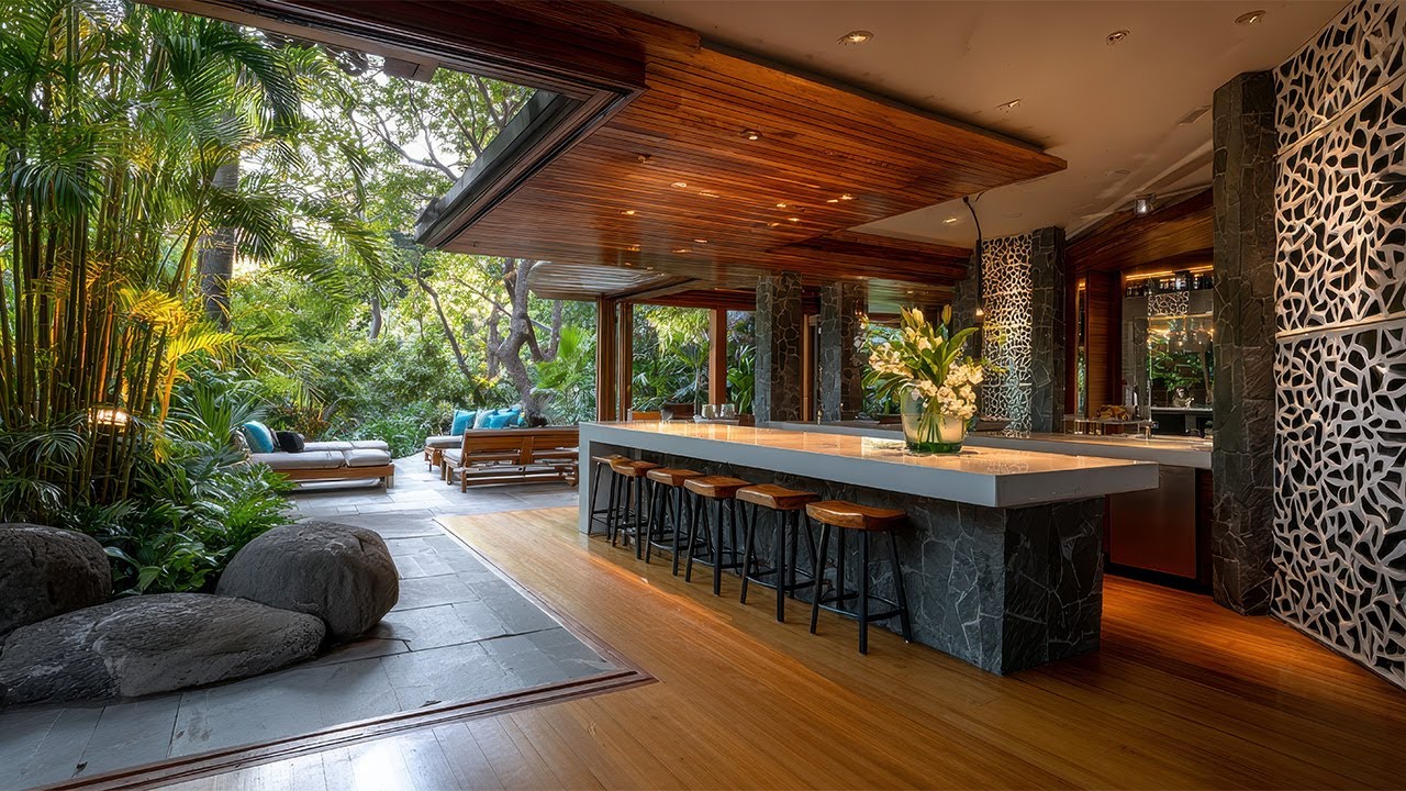 Modern Kitchen Design That Directly Facing to Courtyard Garden and Outdoor Living