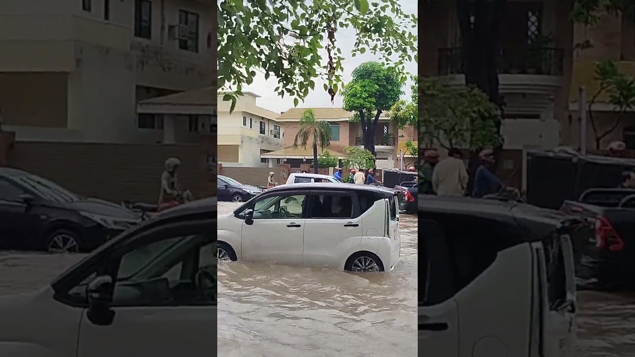 DHA Lahore is facing flooded roads after heavy rainfall. Drive carefully