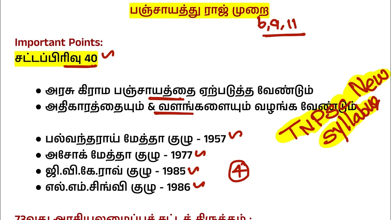 11th பஞ்சாயத்து ராஜ் சட்டம் 1993 tnpsc - tnpsc new syllabus 2025