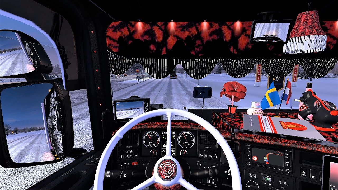 Euro Truck Simulator 2 (v1.39) - Scania RJL Tuning + V8 Sound + Skin + Interior [Frosty Winter Mod]