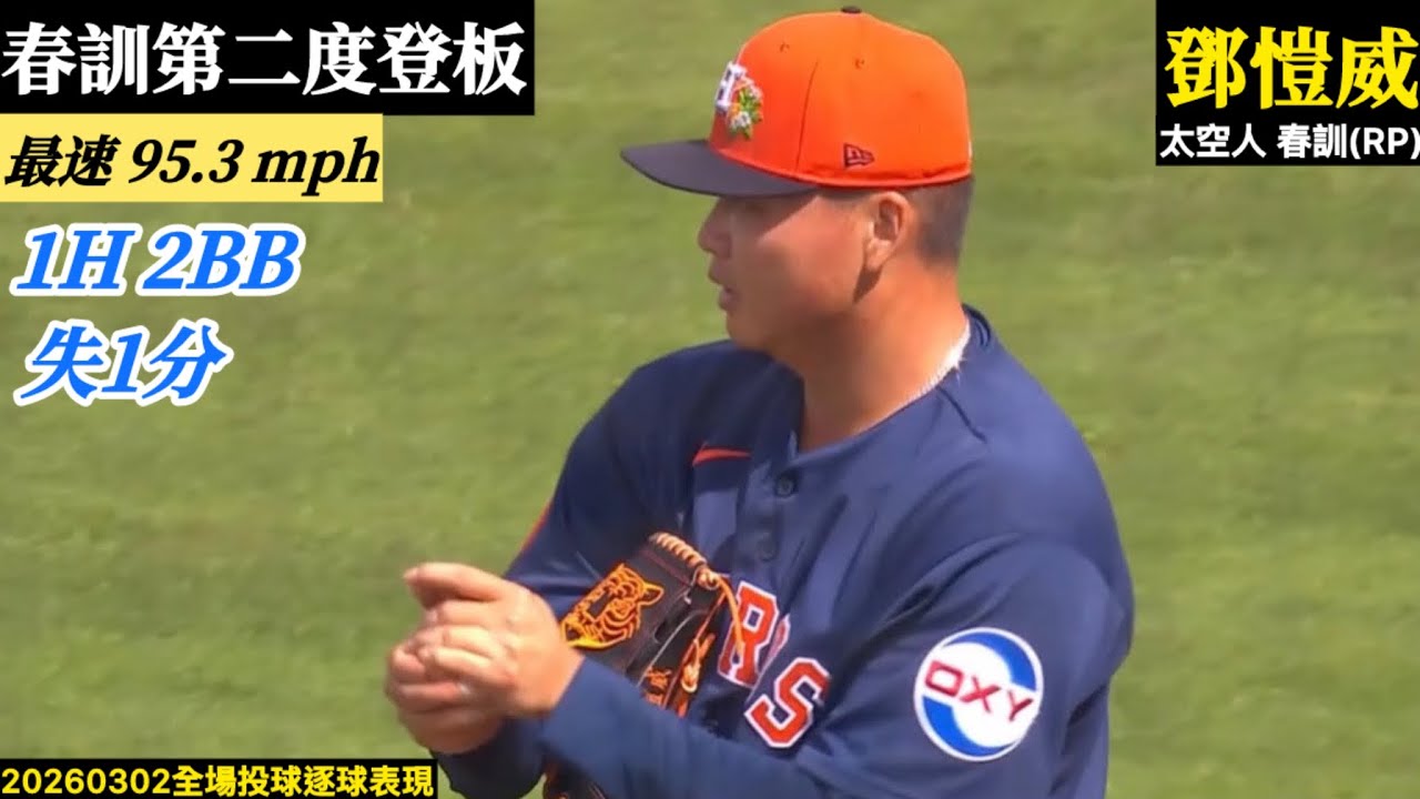 20260302鄧愷威(太空人春訓)中繼逐球｜最速95.3mph！1.2局1安失1分！