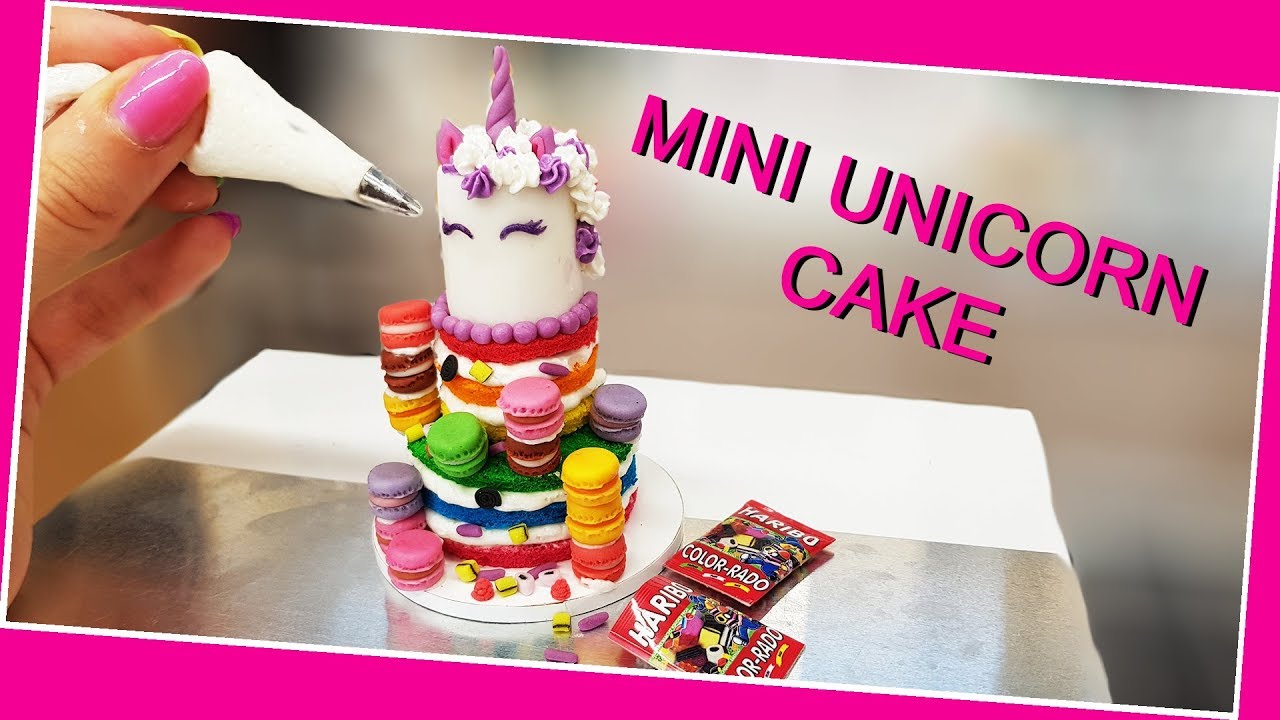 Mini UNICORN 🦄 cake with mini macarons/real mini cake/unicorn love/chocolate cake/rainbow cake/DIY