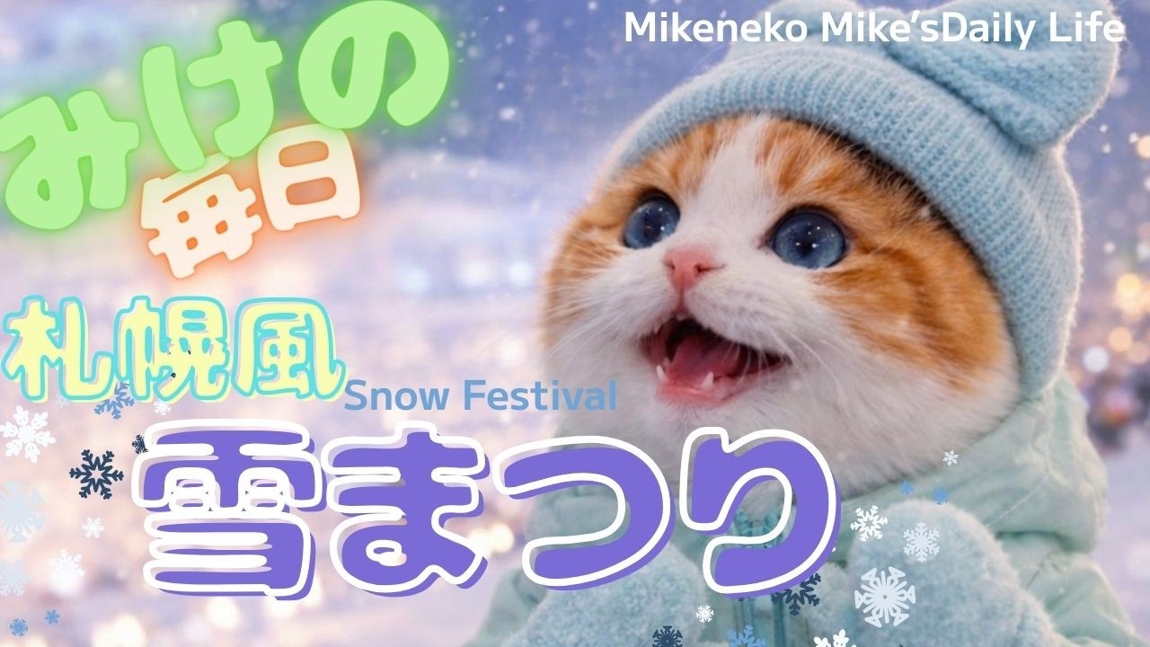 雪まつり♡『三毛猫みけの毎日』Mikeneko Mike’s Daily Life .　真っ白の世界にゃ〜の巻