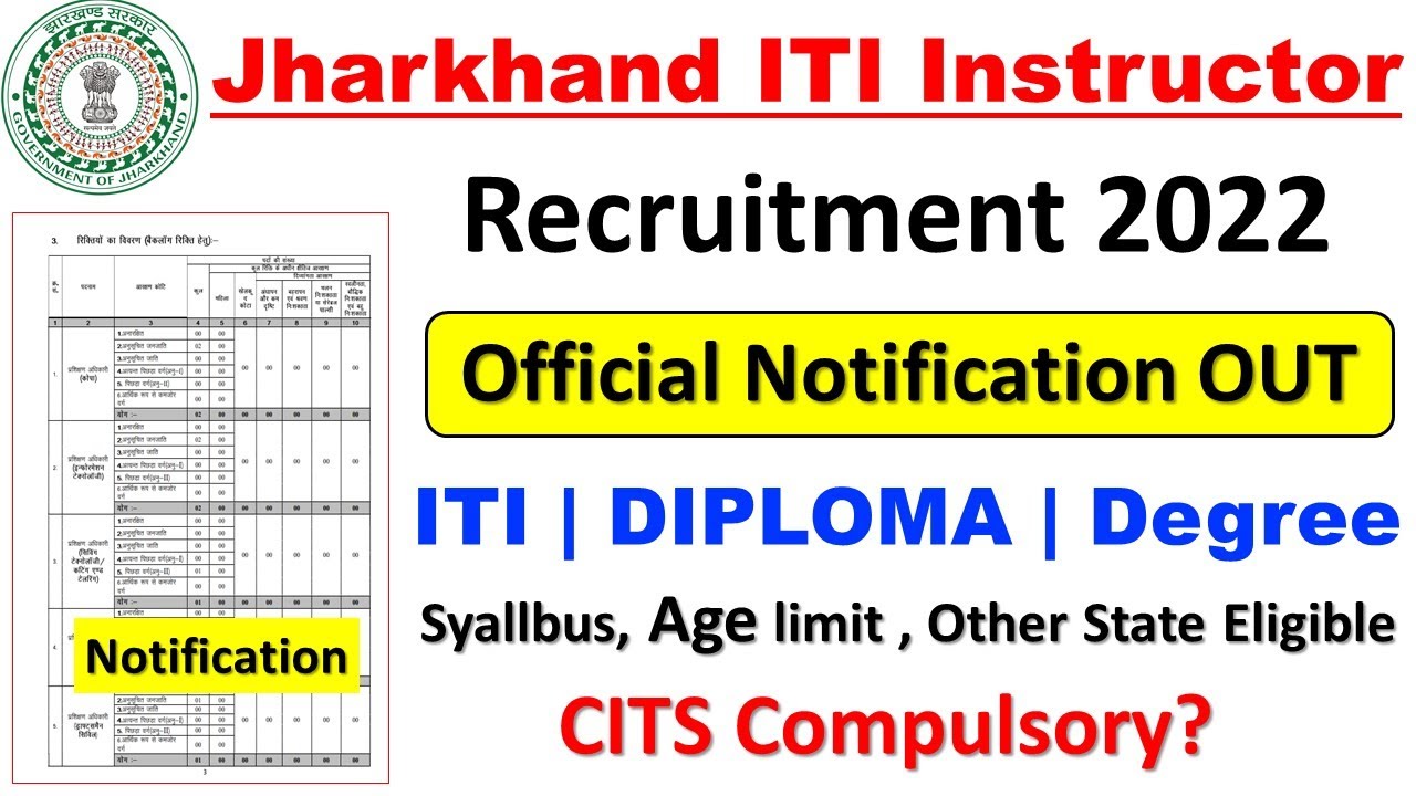 Jharkhand ITI instructor vacancy 2022 | iti instructor CITS compulsory?, other state eligibility