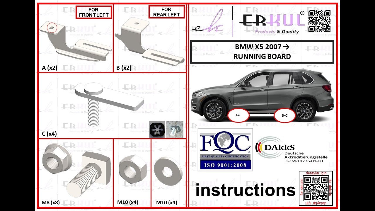 bmw x5 2007+ running boards installation / yan basamak montajı