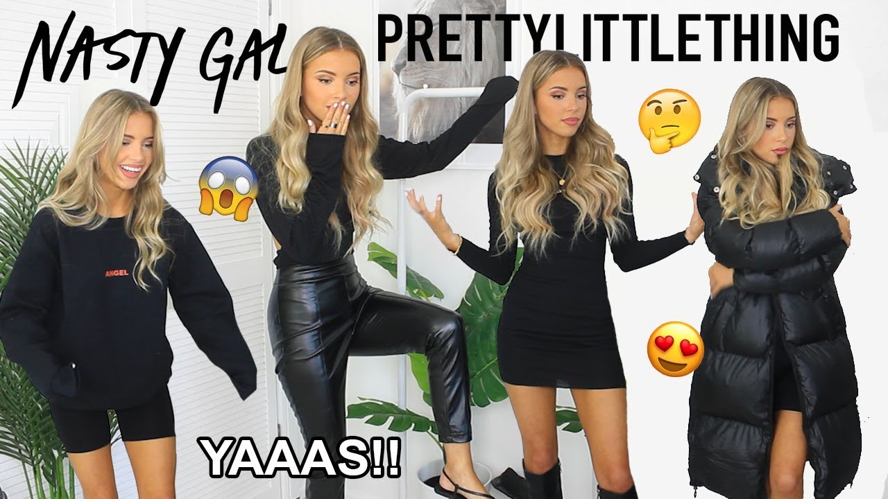 ALL BLACK OUTFITS TRY ON HAUL! PRETTYLITTLETHING & NASTYGAL