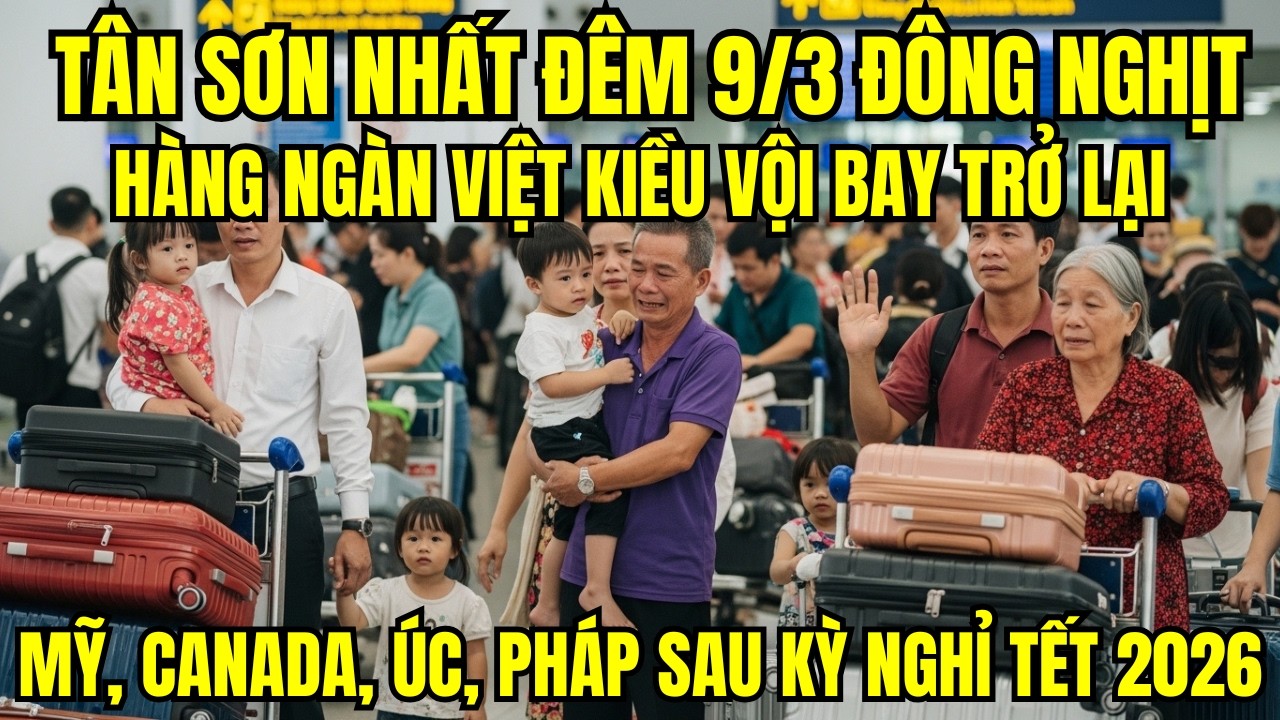 Tân Sơn Nhất Đêm 9/3: Hàng Ngàn Việt Kiều Vội Bay Trở Lại Mỹ, Canada, Úc, Pháp Sau Kỳ Nghỉ Tết 2026