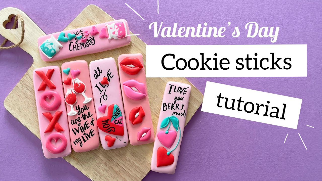 Valentine's day sugar cookie sticks/ Royal icing cookie decorating tutorial