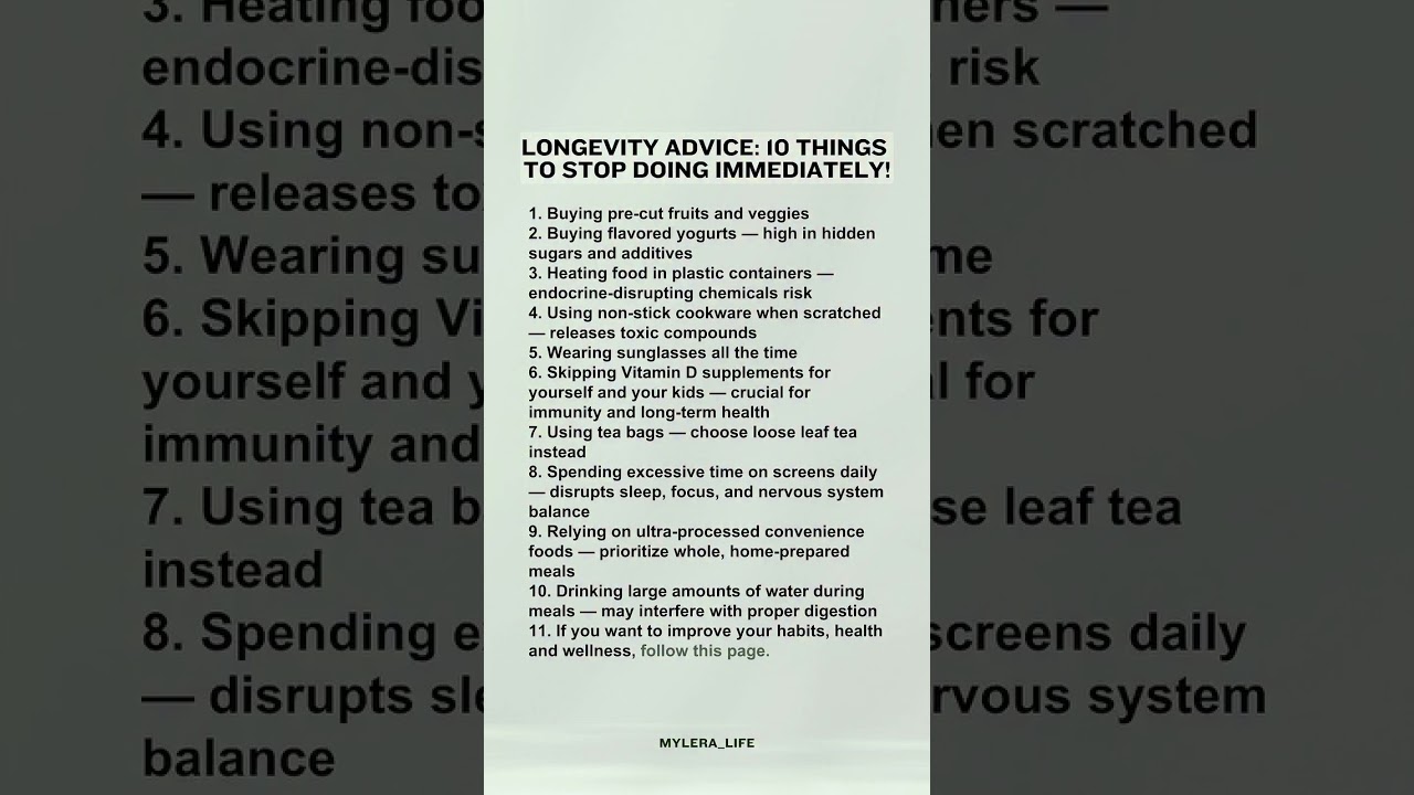 Longevity Advice: 10 Things To Stop Doing Immediately! 👇#healthandwellness