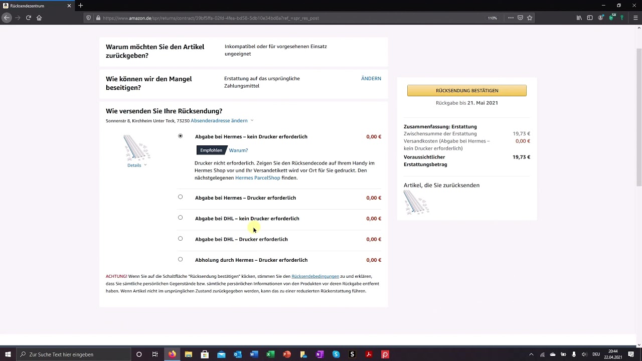 Amazon Paket zurücksenden