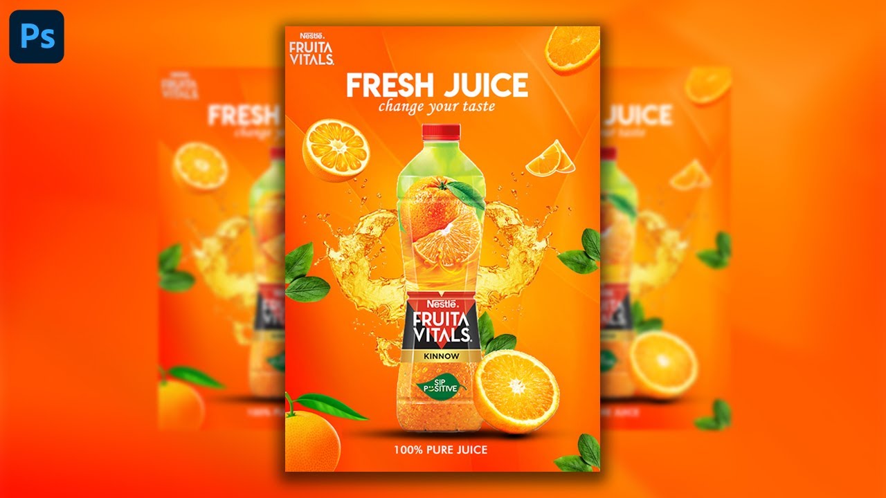 How to Create Professional Orange Juice Poster in Adobe Photoshop CC