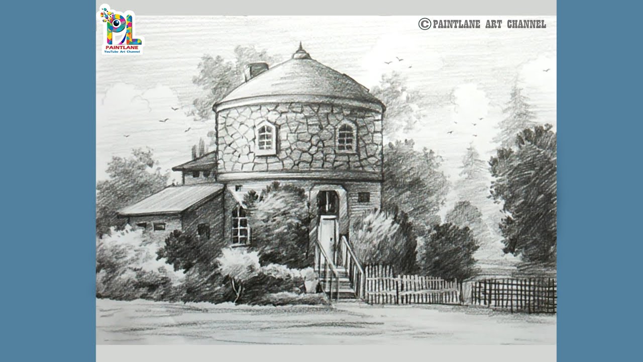 How to draw cylinder house in scenery art || Pencil sketching and shading tutorial