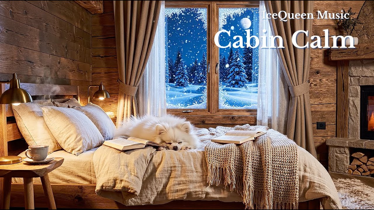 Cozy Winter Lodge Ambience with Crackling Fireplace, Warm  for Relaxing, Sleeping, and Studying