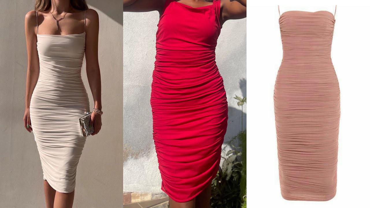 How to cut and Sew a Side Ruched Dress//Elastic Ruched Pencil Dress//Quick and Easy Sewing Tutorial