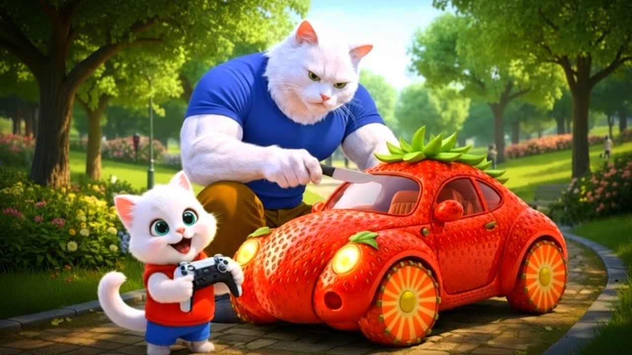 🍓 Dad Cat Builds GIANT Strawberry Car for Kitten... But Wait Till the End! 😱❤️ | Part 1