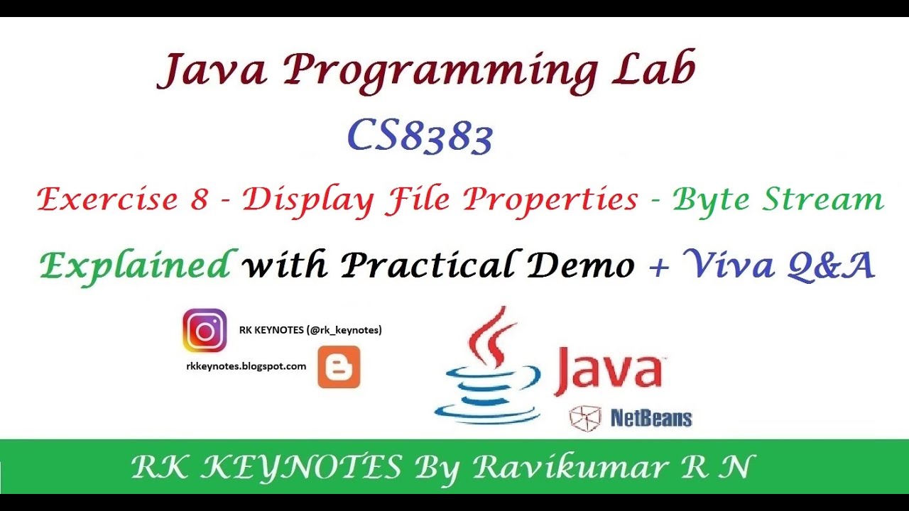 #10 (Java Lab Ex 8) Display File Properties | NetBeans IDE | CS8383 | RK Keynotes | RK