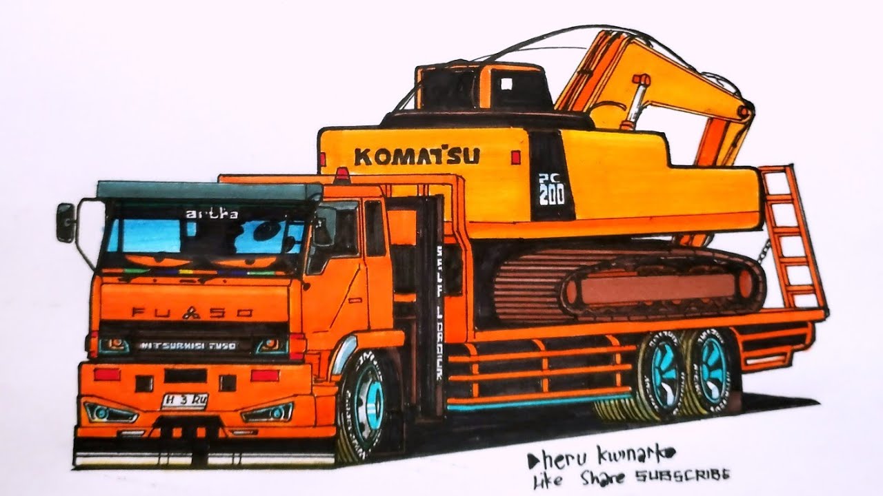 🛑Truk Fuso Fighter Self Loader towing excavator,Fuso Ladusing🤭😁 #herukwinarko #truck 
