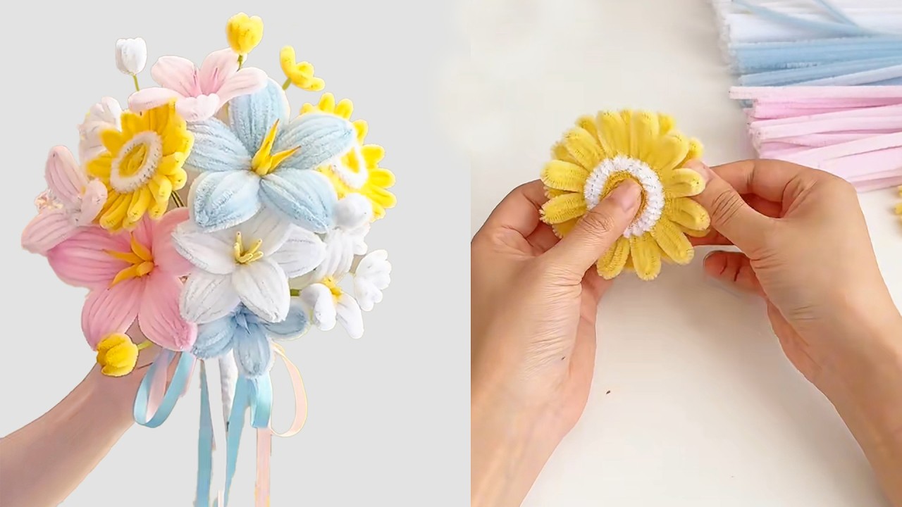 DIY flower bouquet | How to make bouquet flower from pipe cleaner | handmade pipe cleaner flowers